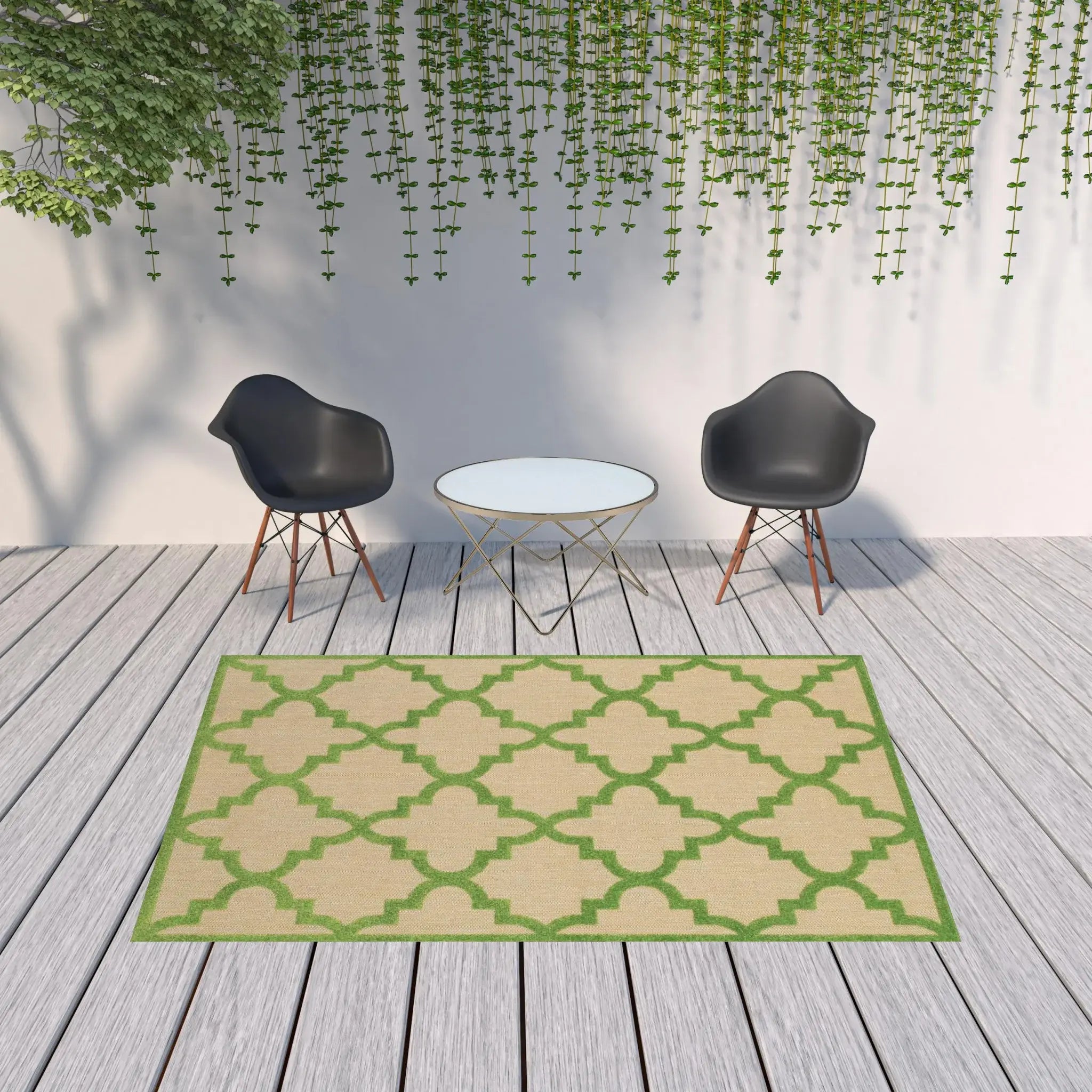 7' X 10' Green Geometric Stain Resistant Indoor Outdoor Area Rug - Homeroots - Flyclothing LLC