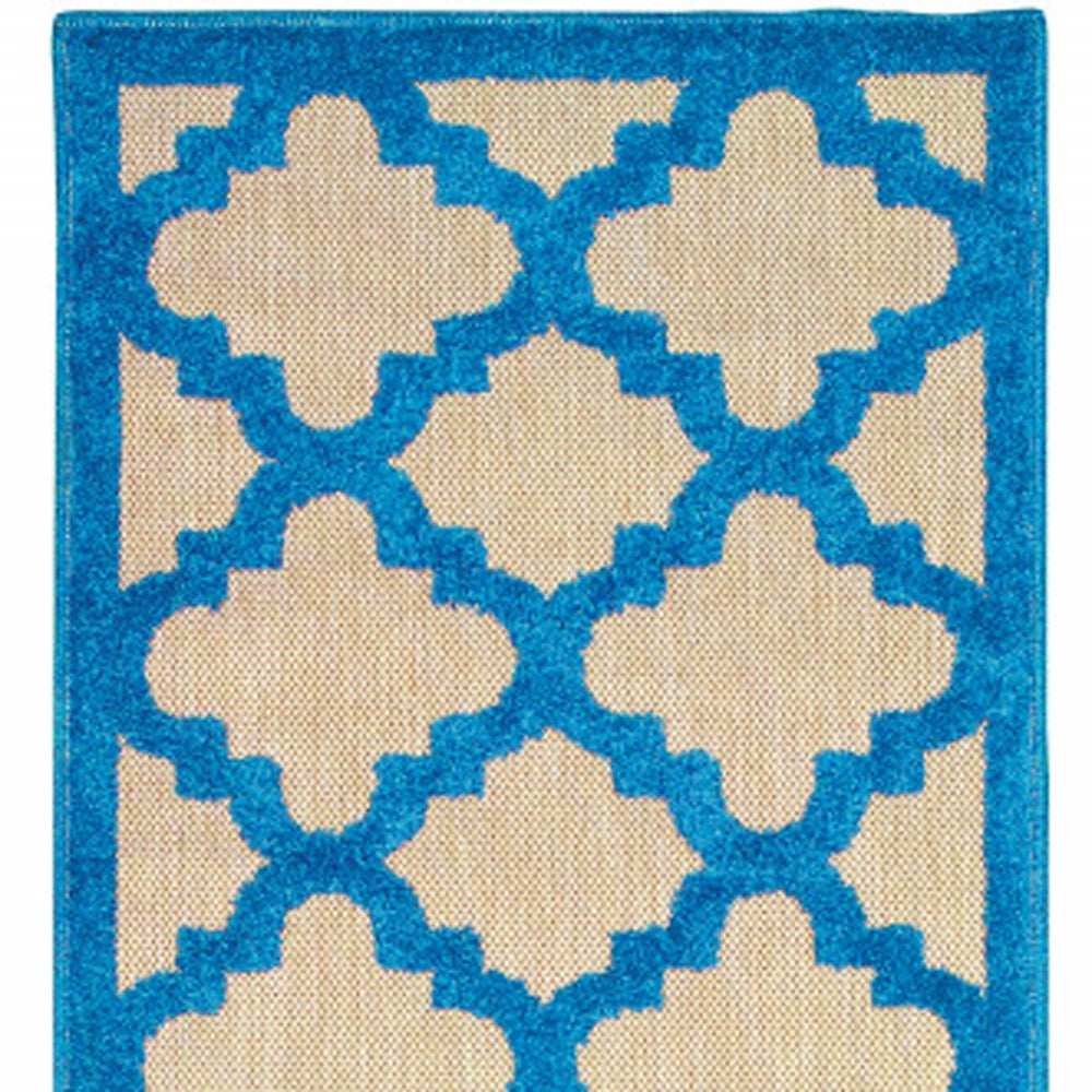 2' X 8' Blue and Beige Geometric Stain Resistant Indoor Outdoor Area Rug - Homeroots - Flyclothing LLC