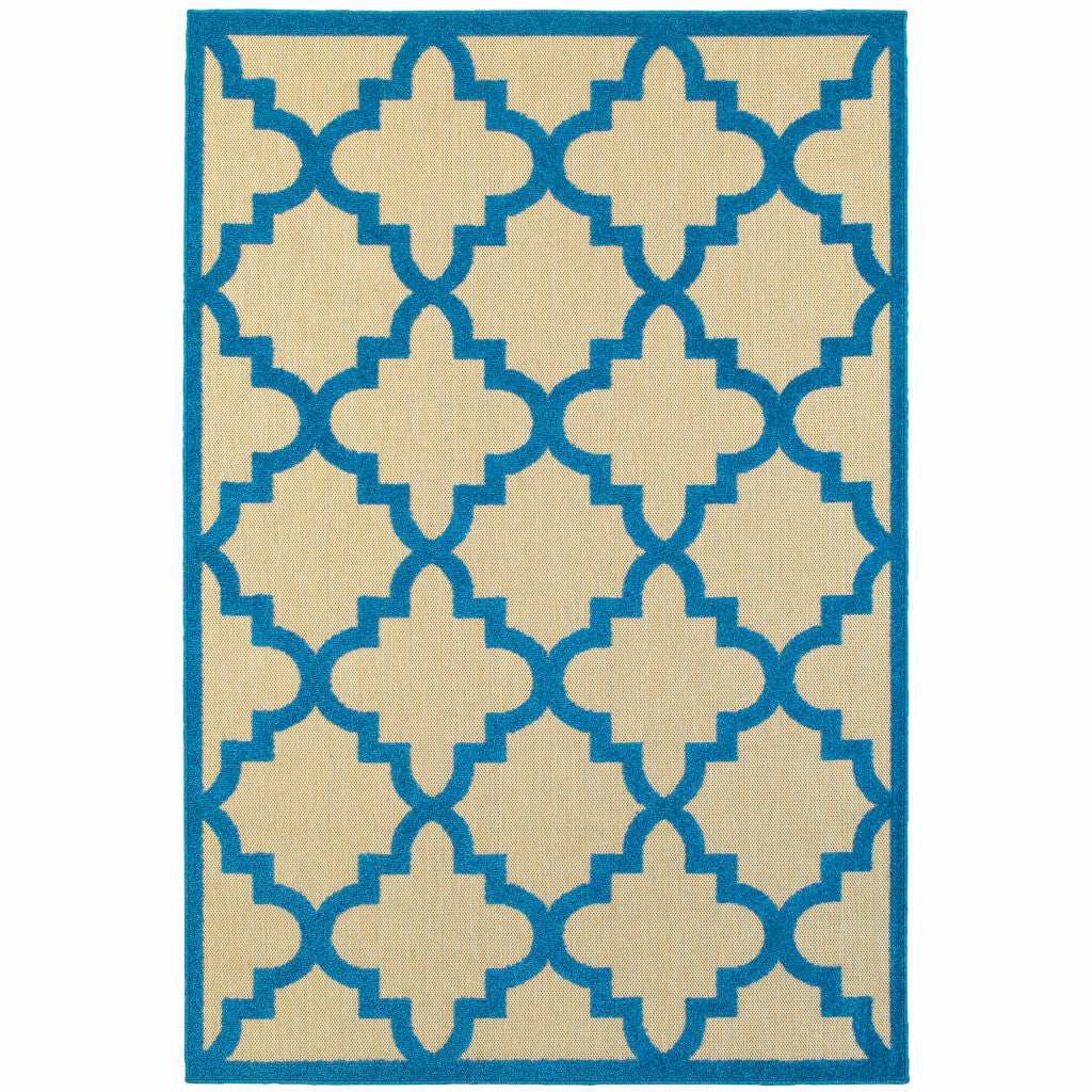 10' X 13' Blue and Beige Geometric Stain Resistant Indoor Outdoor Area Rug - Homeroots - Flyclothing LLC