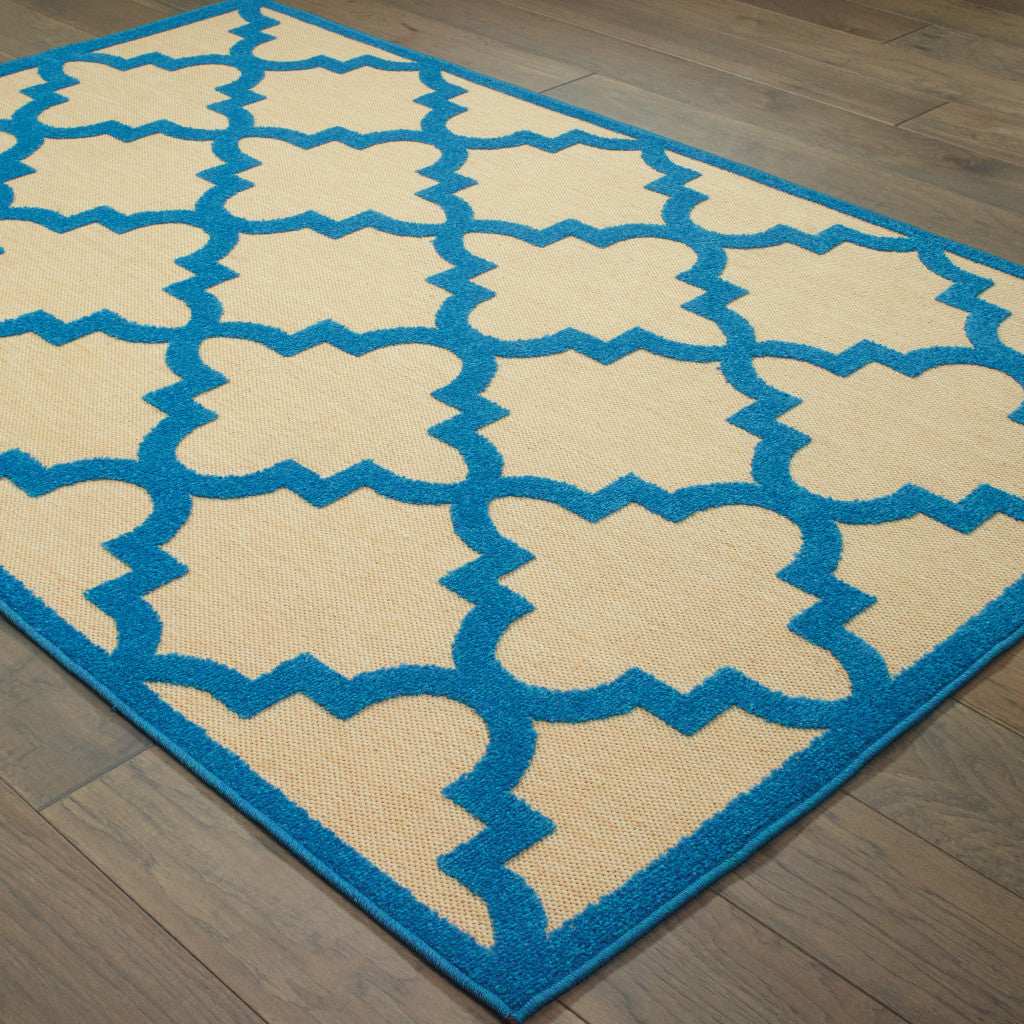 10' X 13' Blue and Beige Geometric Stain Resistant Indoor Outdoor Area Rug - Homeroots - Flyclothing LLC