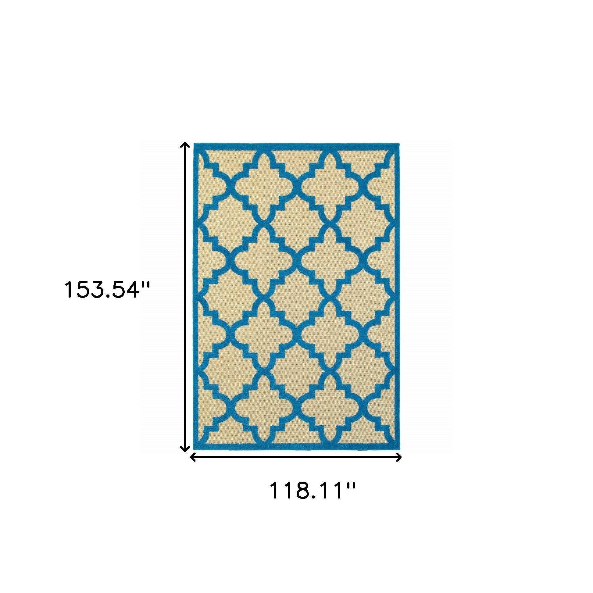 10' X 13' Blue and Beige Geometric Stain Resistant Indoor Outdoor Area Rug - Homeroots - Flyclothing LLC