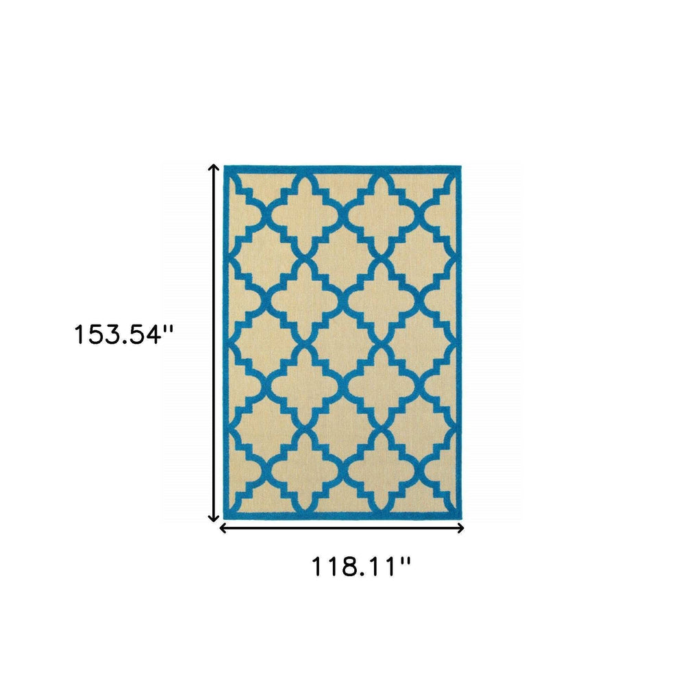 10' X 13' Blue and Beige Geometric Stain Resistant Indoor Outdoor Area Rug - Homeroots - Flyclothing LLC