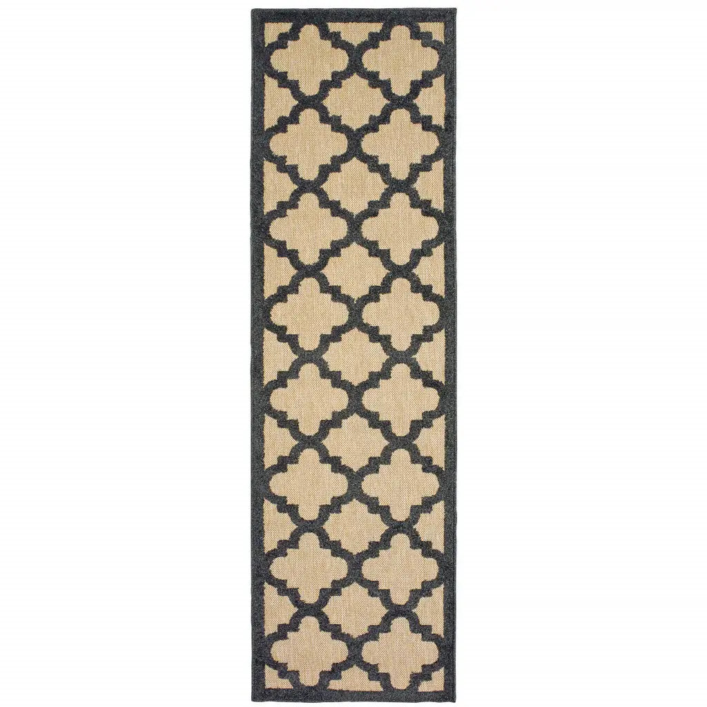 2' X 8' Beige and Black Geometric Stain Resistant Indoor Outdoor Area Rug - Homeroots - Flyclothing LLC