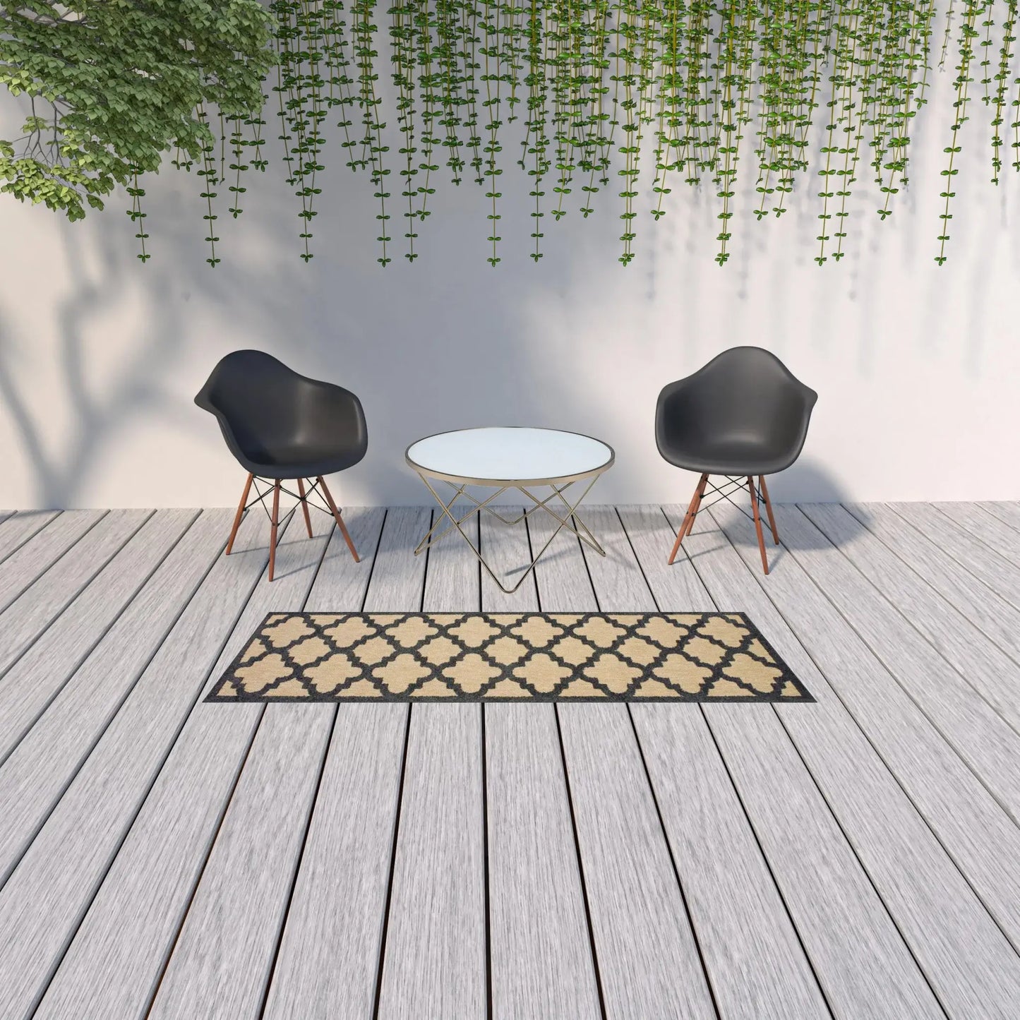 2' X 8' Beige and Black Geometric Stain Resistant Indoor Outdoor Area Rug - Homeroots - Flyclothing LLC