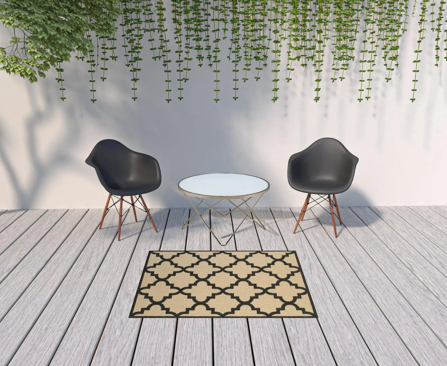 4' X 5' Beige and Black Geometric Stain Resistant Indoor Outdoor Area Rug - Homeroots - Flyclothing LLC
