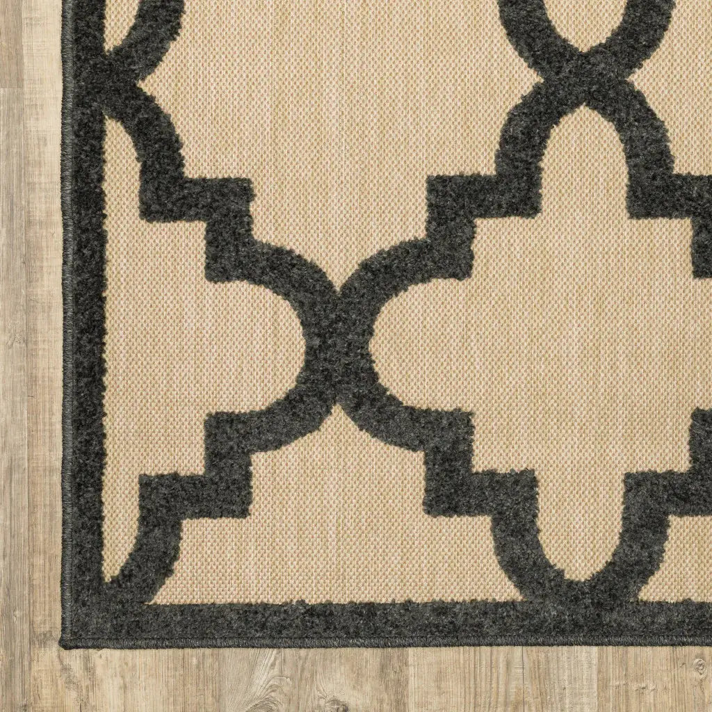 4' X 5' Beige and Black Geometric Stain Resistant Indoor Outdoor Area Rug - Homeroots - Flyclothing LLC