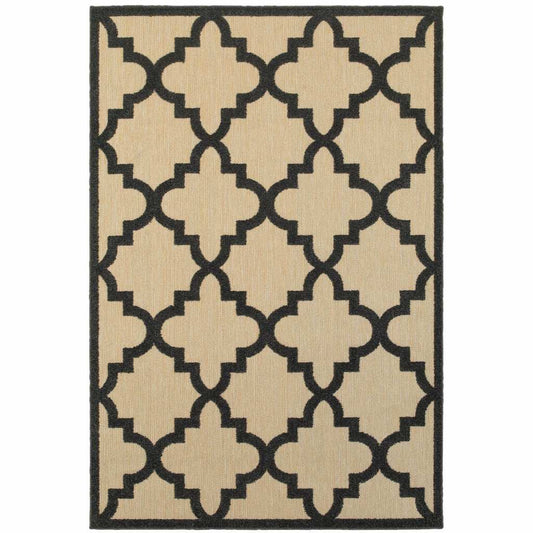 7' X 10' Beige and Black Geometric Stain Resistant Indoor Outdoor Area Rug - Homeroots - Flyclothing LLC
