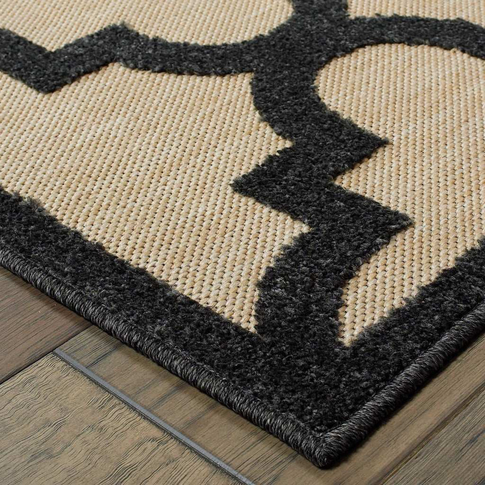 7' X 10' Beige and Black Geometric Stain Resistant Indoor Outdoor Area Rug - Homeroots - Flyclothing LLC