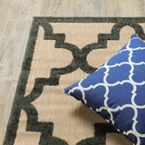 7' X 10' Beige and Black Geometric Stain Resistant Indoor Outdoor Area Rug - Homeroots - Flyclothing LLC