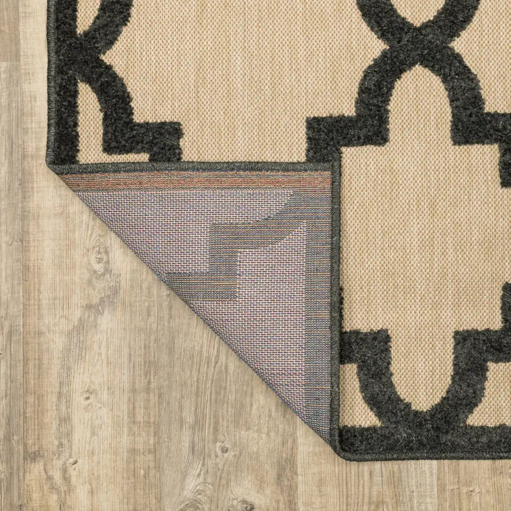 7' X 10' Beige and Black Geometric Stain Resistant Indoor Outdoor Area Rug - Homeroots - Flyclothing LLC
