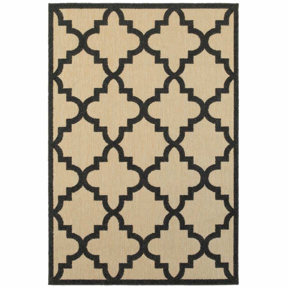 10' X 13' Beige and Black Geometric Stain Resistant Indoor Outdoor Area Rug - Homeroots - Flyclothing LLC
