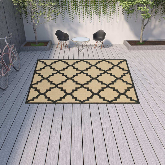 10' X 13' Beige and Black Geometric Stain Resistant Indoor Outdoor Area Rug - Homeroots - Flyclothing LLC