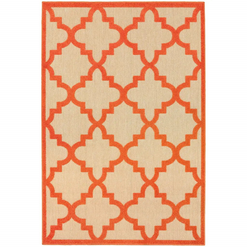 7' X 10' Orange Geometric Stain Resistant Indoor Outdoor Area Rug - Homeroots - Flyclothing LLC