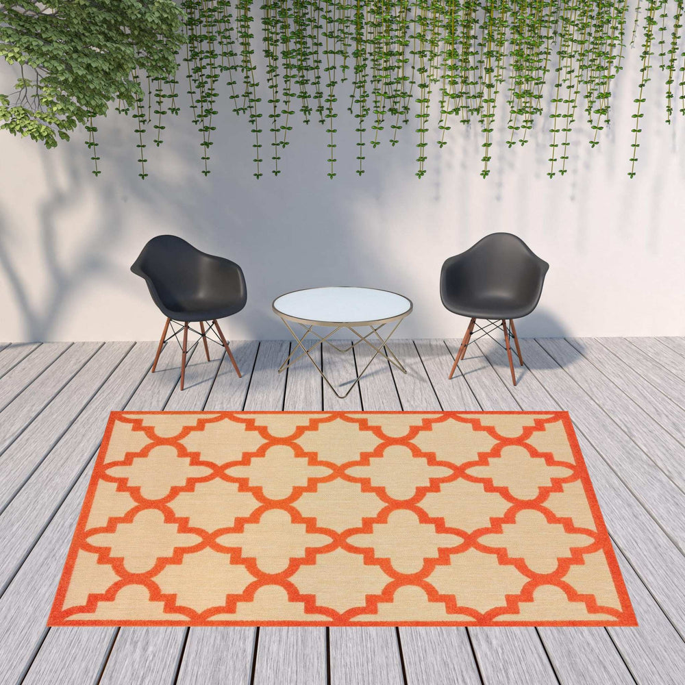 8' X 11' Orange Geometric Stain Resistant Indoor Outdoor Area Rug - Homeroots - Flyclothing LLC
