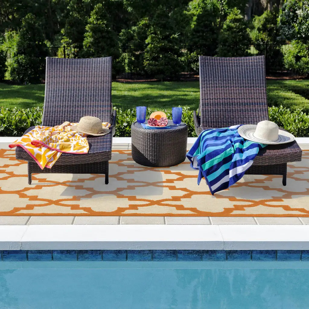 10' X 13' Orange Geometric Stain Resistant Indoor Outdoor Area Rug - Homeroots - Flyclothing LLC