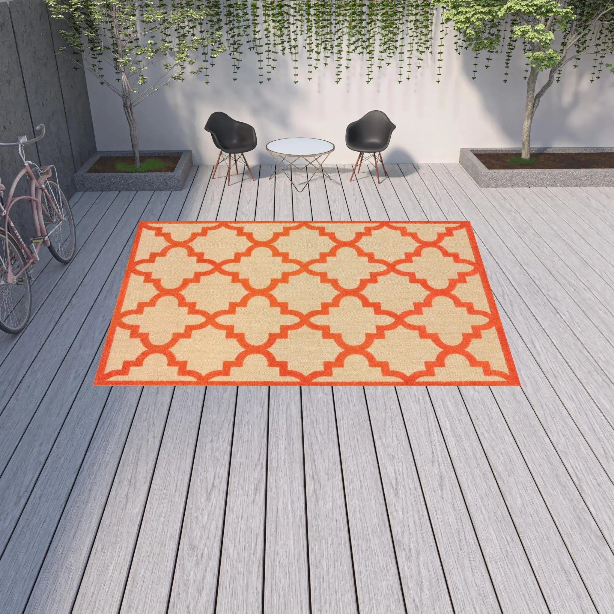 10' X 13' Orange Geometric Stain Resistant Indoor Outdoor Area Rug - Homeroots - Flyclothing LLC