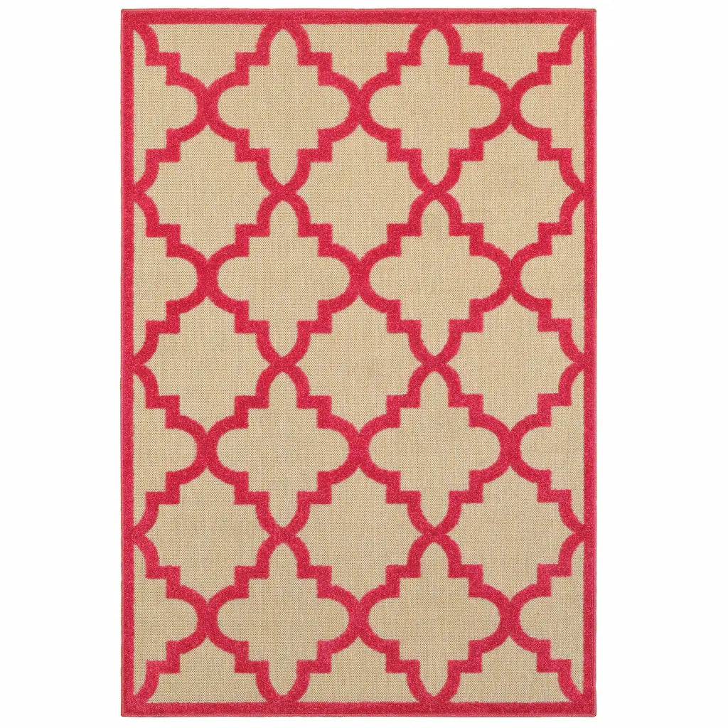 7' X 10' Red Geometric Stain Resistant Indoor Outdoor Area Rug - Homeroots - Flyclothing LLC