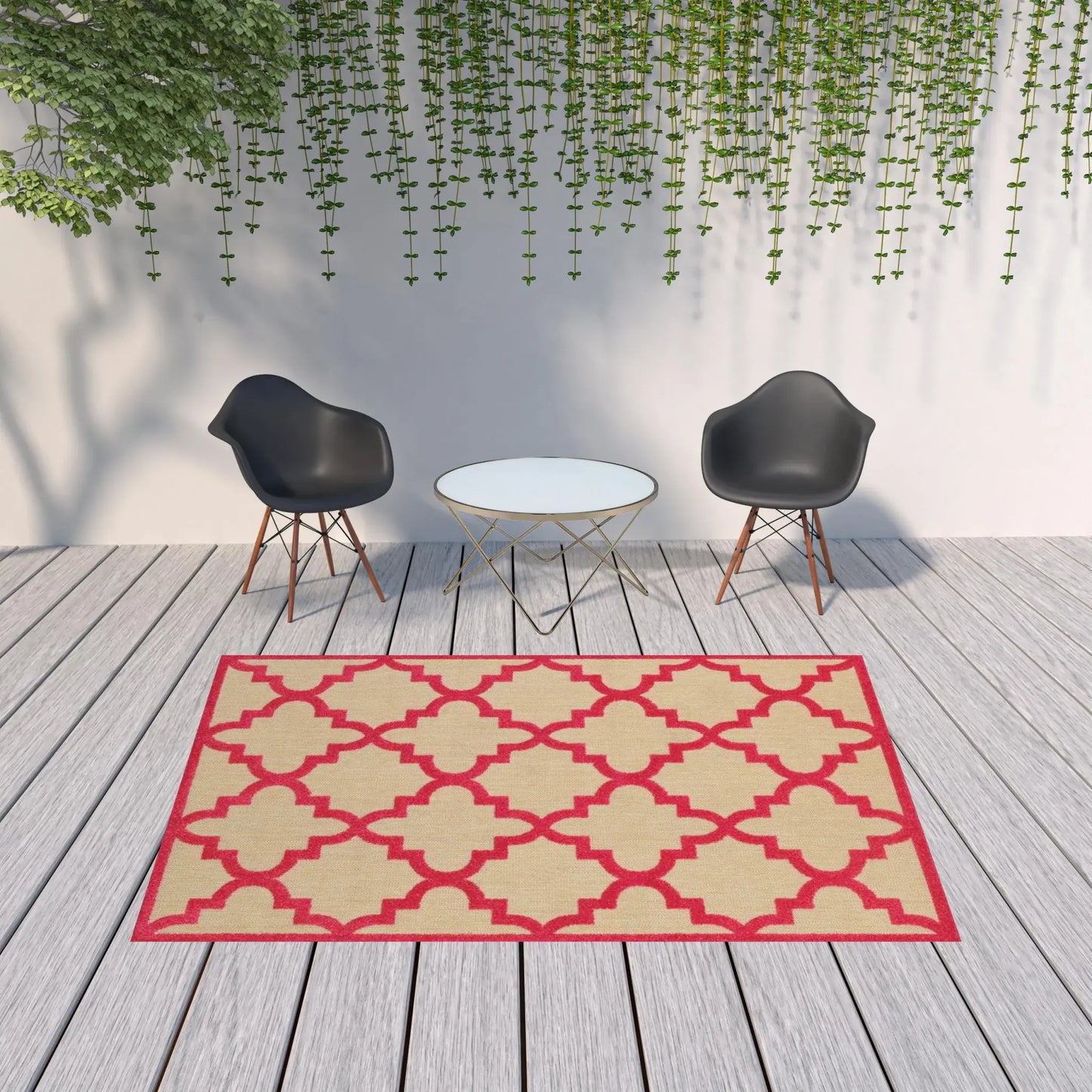 7' X 10' Red Geometric Stain Resistant Indoor Outdoor Area Rug - Homeroots - Flyclothing LLC