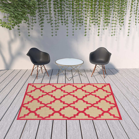 7' X 10' Red Geometric Stain Resistant Indoor Outdoor Area Rug - Homeroots - Flyclothing LLC