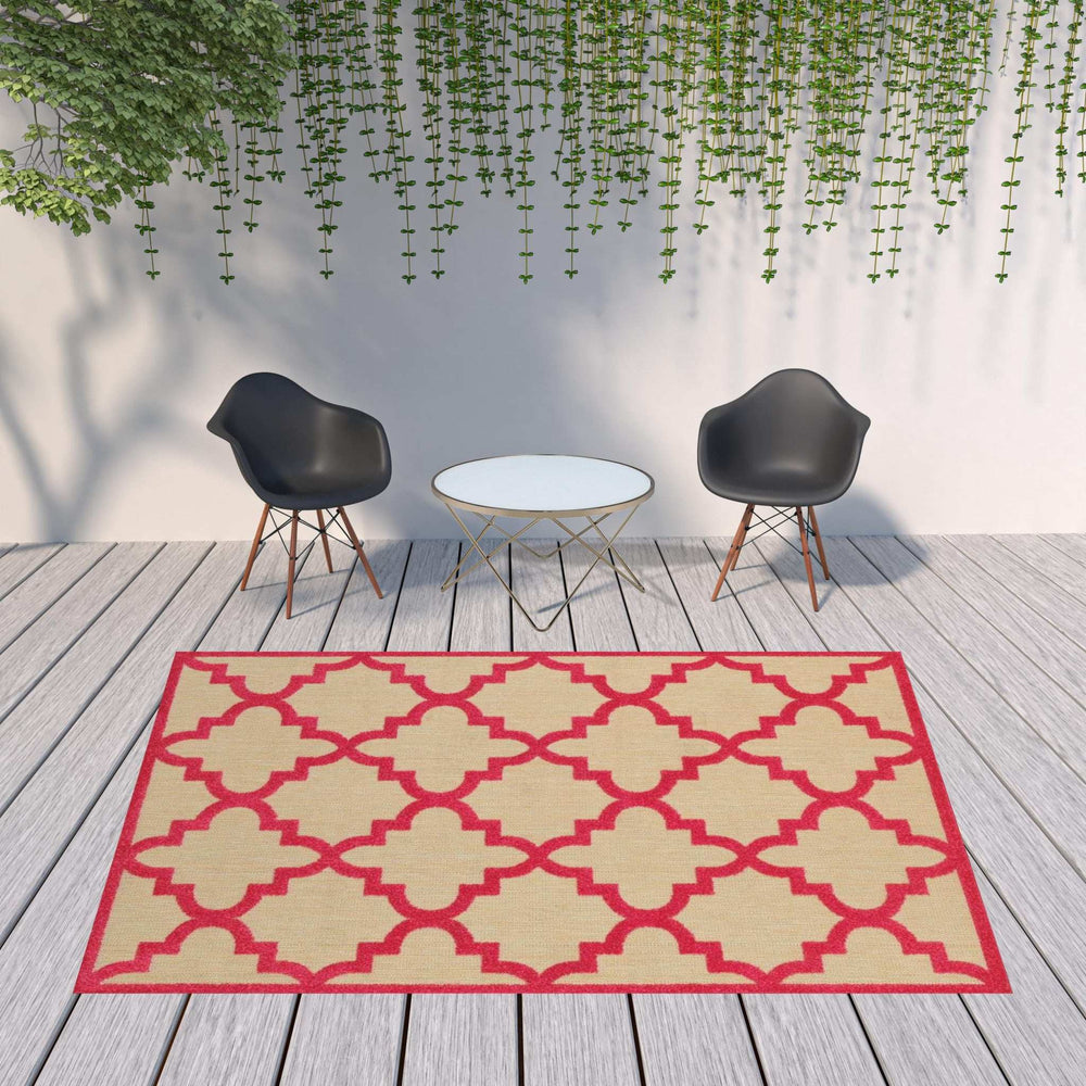 8' X 11' Red Geometric Stain Resistant Indoor Outdoor Area Rug - Homeroots - Flyclothing LLC