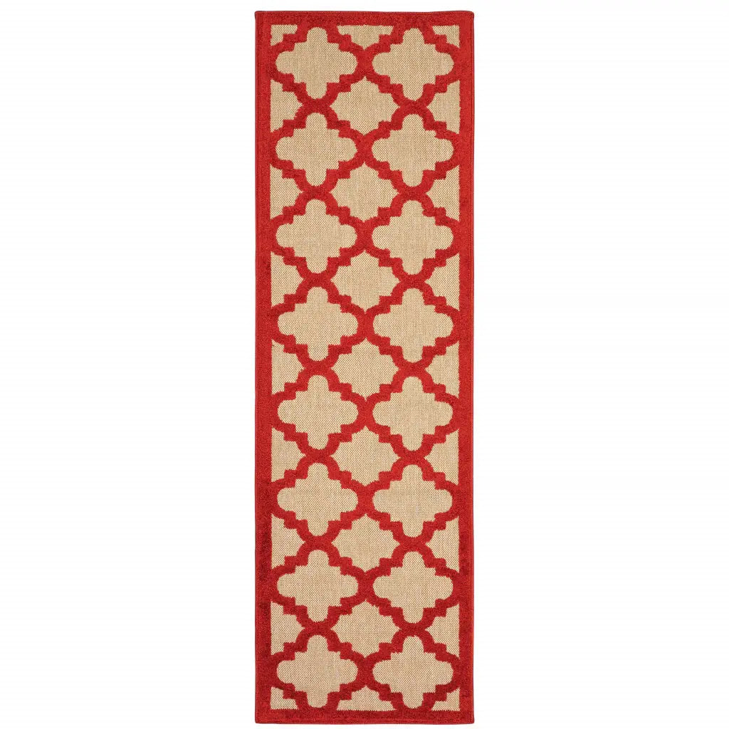 2' X 8' Red Geometric Stain Resistant Indoor Outdoor Area Rug - Homeroots - Flyclothing LLC