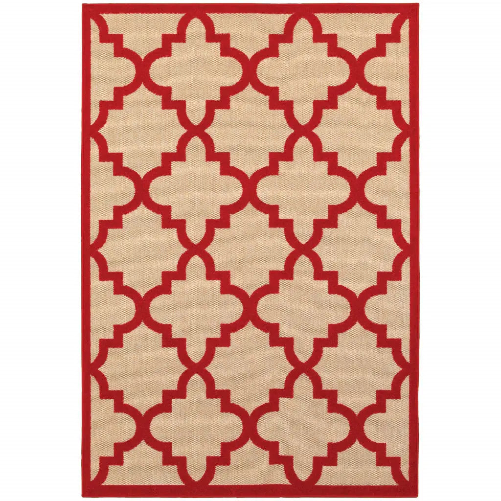 4' X 5' Red Geometric Stain Resistant Indoor Outdoor Area Rug - Homeroots - Flyclothing LLC