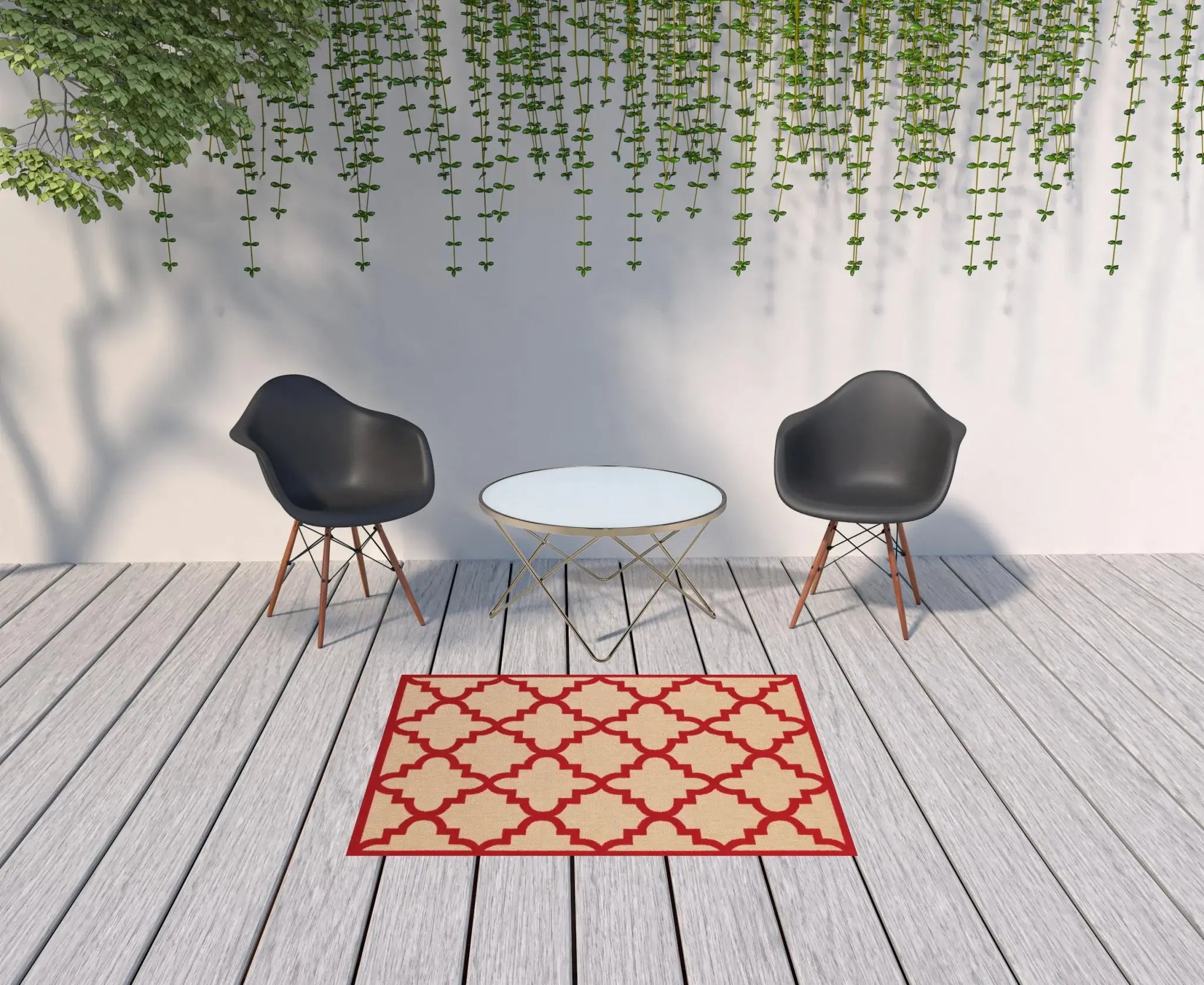 4' X 5' Red Geometric Stain Resistant Indoor Outdoor Area Rug - Homeroots - Flyclothing LLC