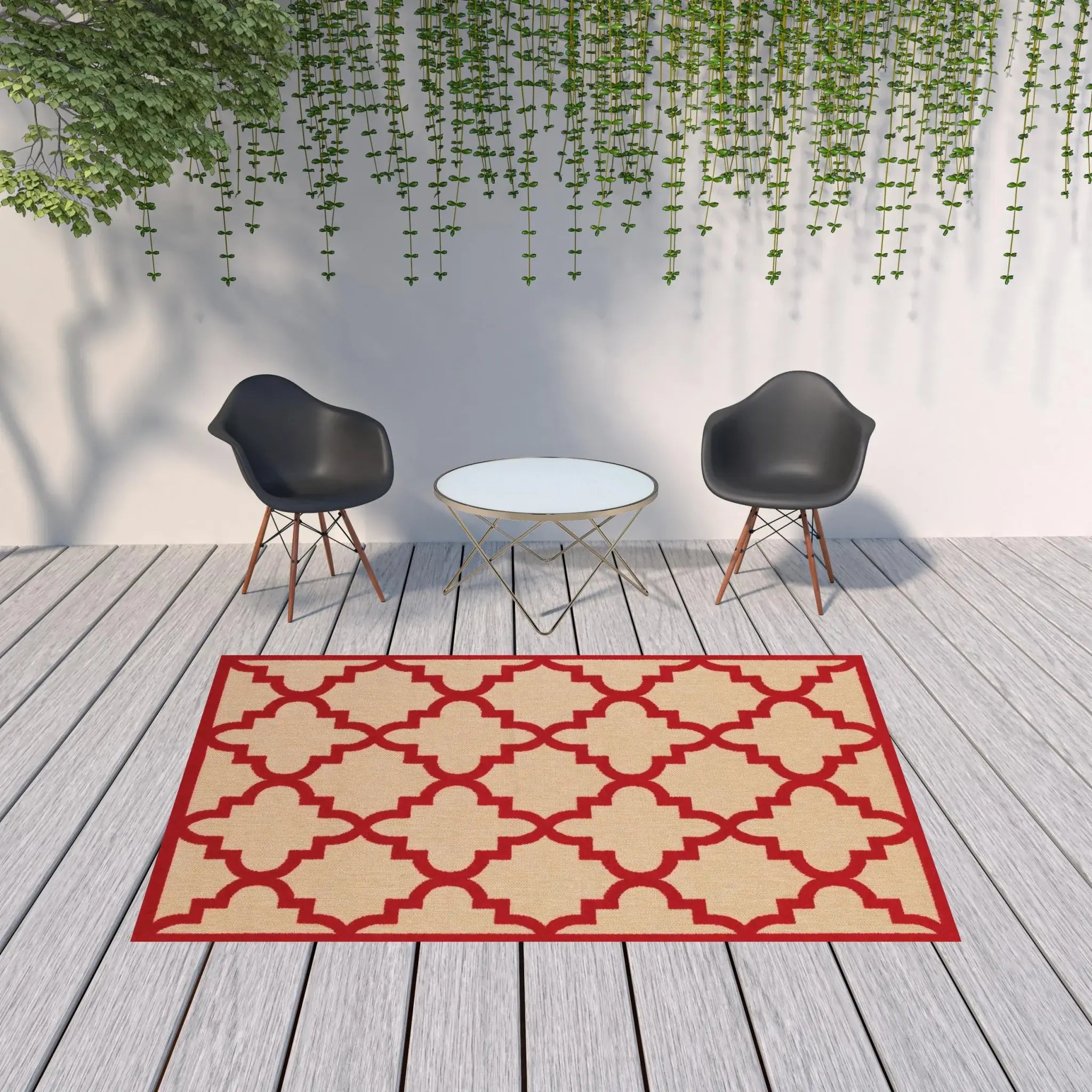 7' X 10' Red Geometric Stain Resistant Indoor Outdoor Area Rug - Homeroots - Flyclothing LLC