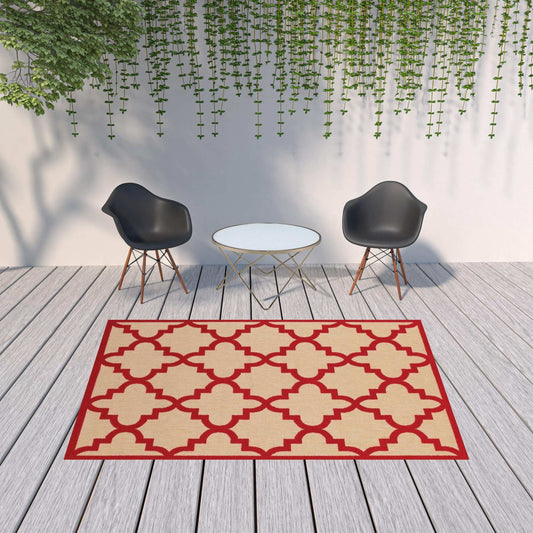 7' X 10' Red Geometric Stain Resistant Indoor Outdoor Area Rug - Homeroots - Flyclothing LLC