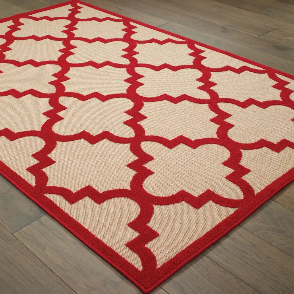 8' X 11' Red Geometric Stain Resistant Indoor Outdoor Area Rug - Homeroots - Flyclothing LLC
