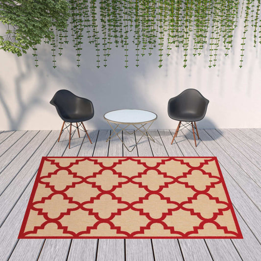 8' X 11' Red Geometric Stain Resistant Indoor Outdoor Area Rug - Homeroots - Flyclothing LLC