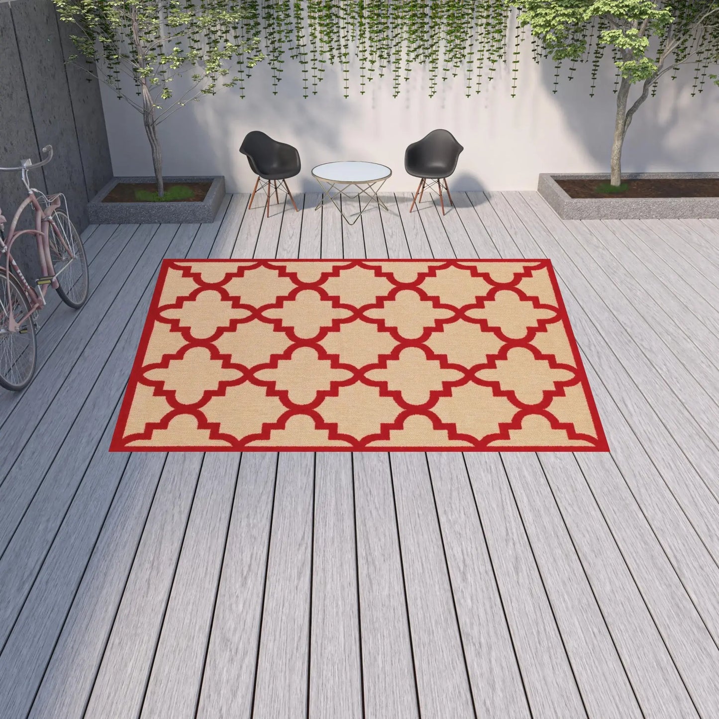 10' X 13' Red Geometric Stain Resistant Indoor Outdoor Area Rug - Homeroots - Flyclothing LLC