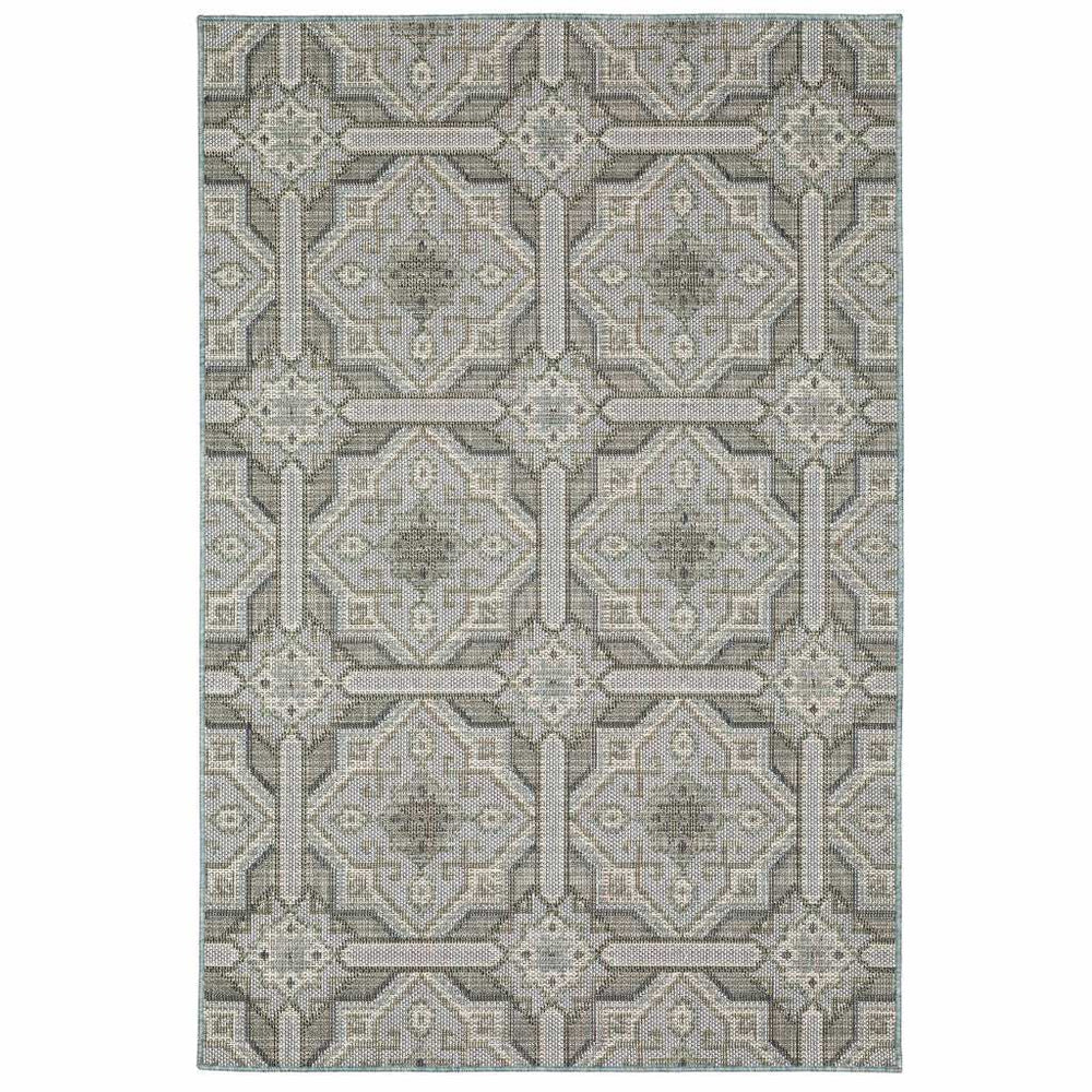 10' X 13' Blue and Gray Geometric Stain Resistant Indoor Outdoor Area Rug - Homeroots - Flyclothing LLC