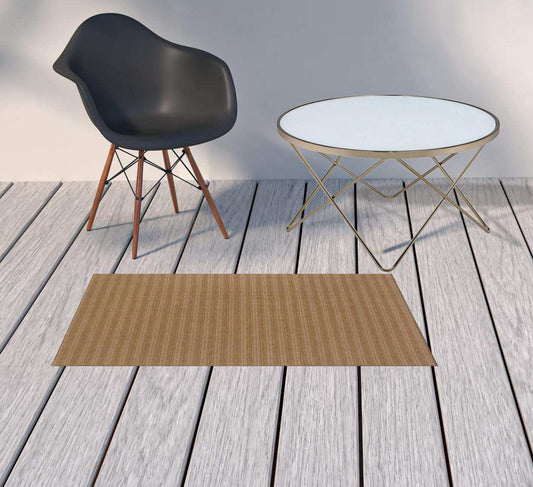 2' X 4' Tan Striped Stain Resistant Indoor Outdoor Area Rug - Homeroots - Flyclothing LLC