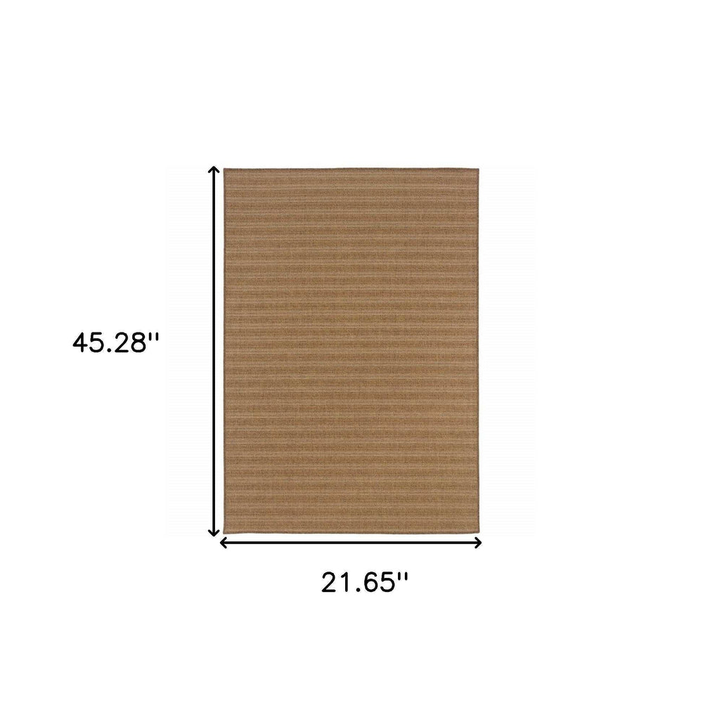 2' X 4' Tan Striped Stain Resistant Indoor Outdoor Area Rug - Homeroots - Flyclothing LLC