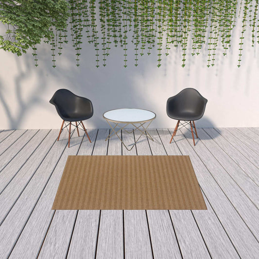 5' X 8' Tan Striped Stain Resistant Indoor Outdoor Area Rug - Homeroots - Flyclothing LLC