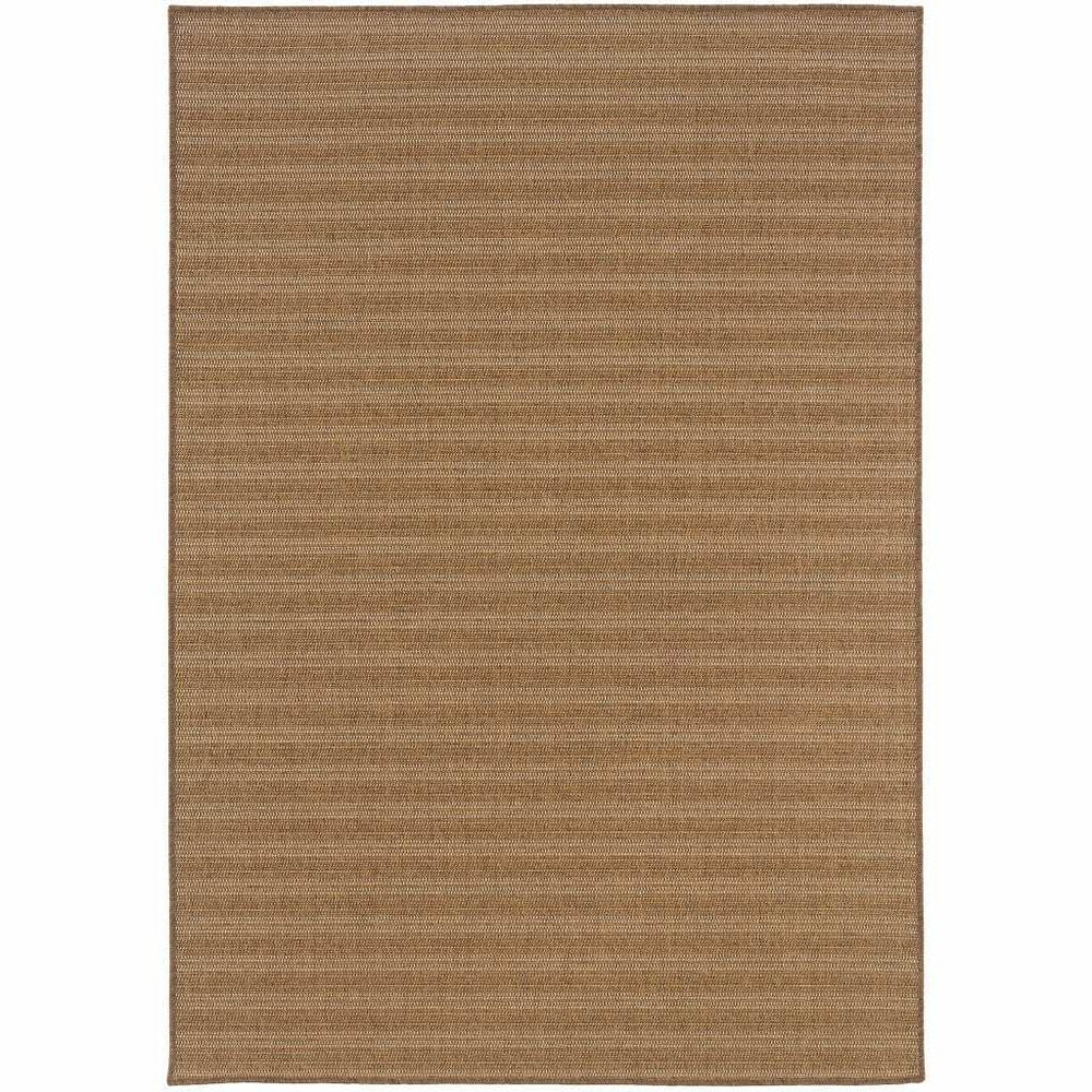 7' X 10' Tan Striped Stain Resistant Indoor Outdoor Area Rug - Homeroots - Flyclothing LLC