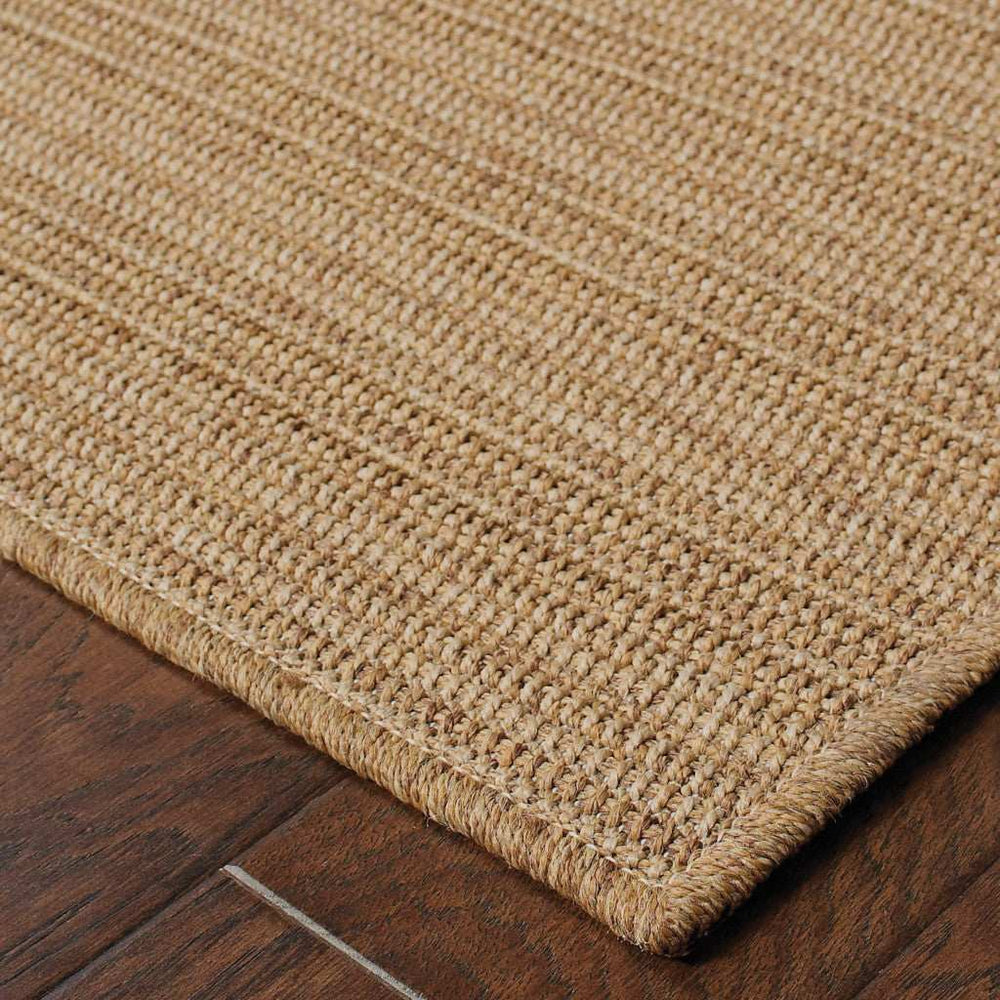 7' X 10' Tan Striped Stain Resistant Indoor Outdoor Area Rug - Homeroots - Flyclothing LLC