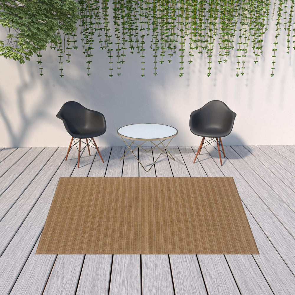7' X 10' Tan Striped Stain Resistant Indoor Outdoor Area Rug - Homeroots - Flyclothing LLC