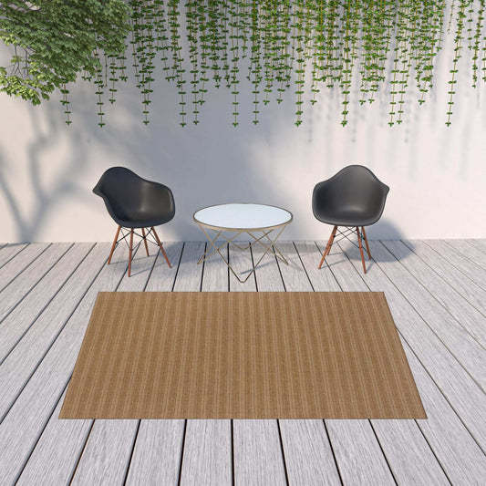 7' X 10' Tan Striped Stain Resistant Indoor Outdoor Area Rug - Homeroots - Flyclothing LLC