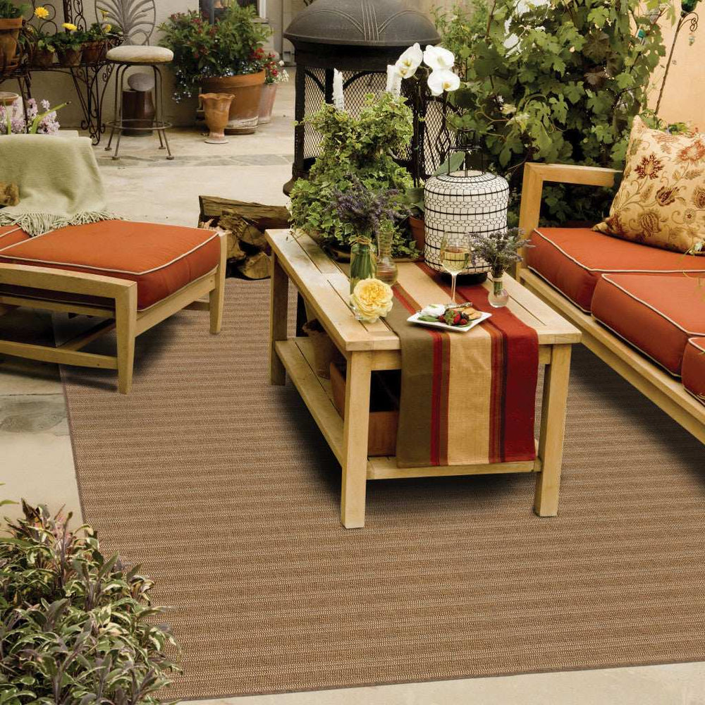 8' X 11' Tan Striped Stain Resistant Indoor Outdoor Area Rug - Homeroots - Flyclothing LLC