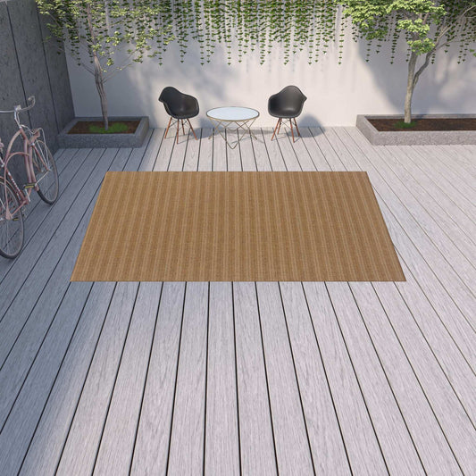 9' X 13' Tan Striped Stain Resistant Indoor Outdoor Area Rug - Homeroots - Flyclothing LLC