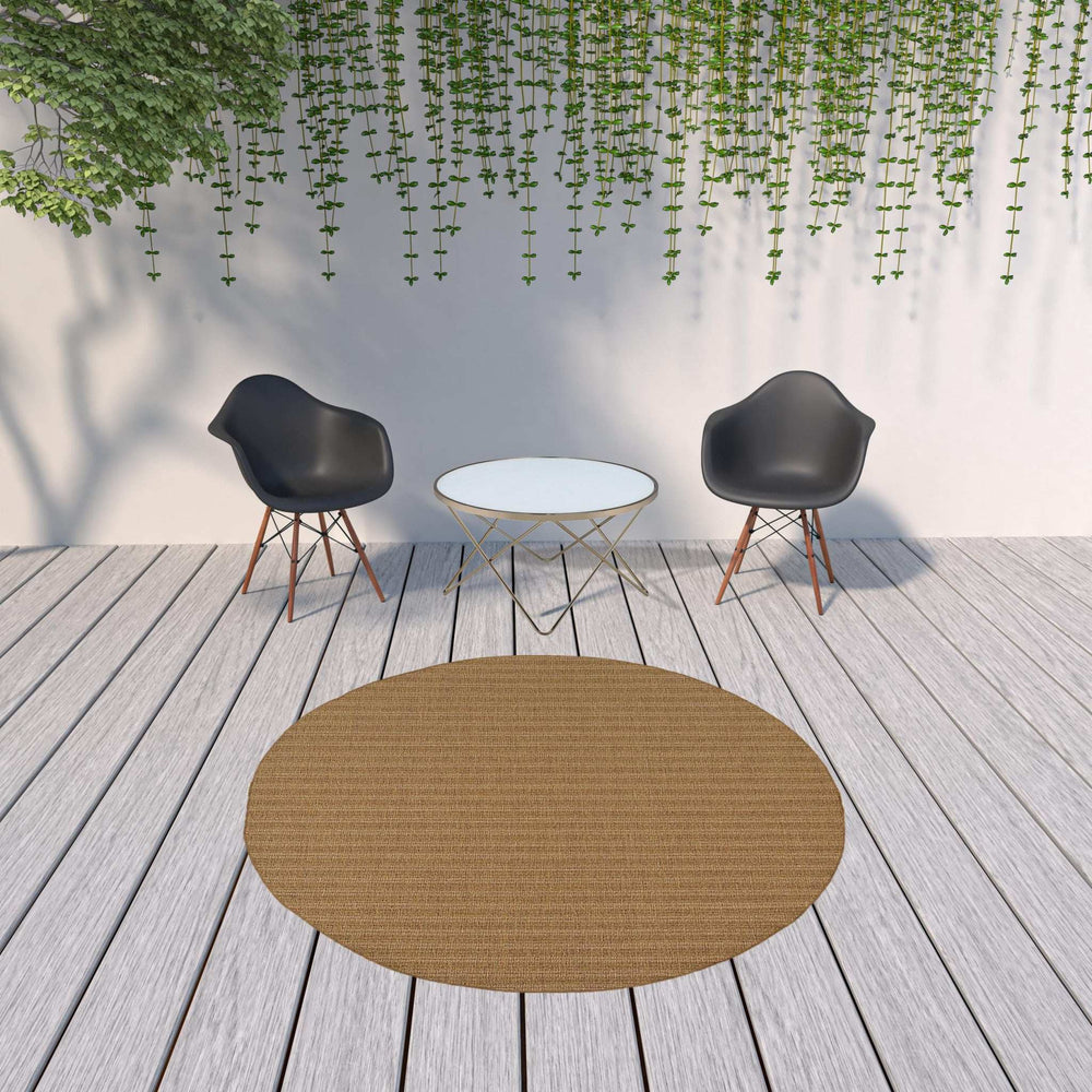 8' X 8' Tan Round Striped Stain Resistant Indoor Outdoor Area Rug - Homeroots - Flyclothing LLC