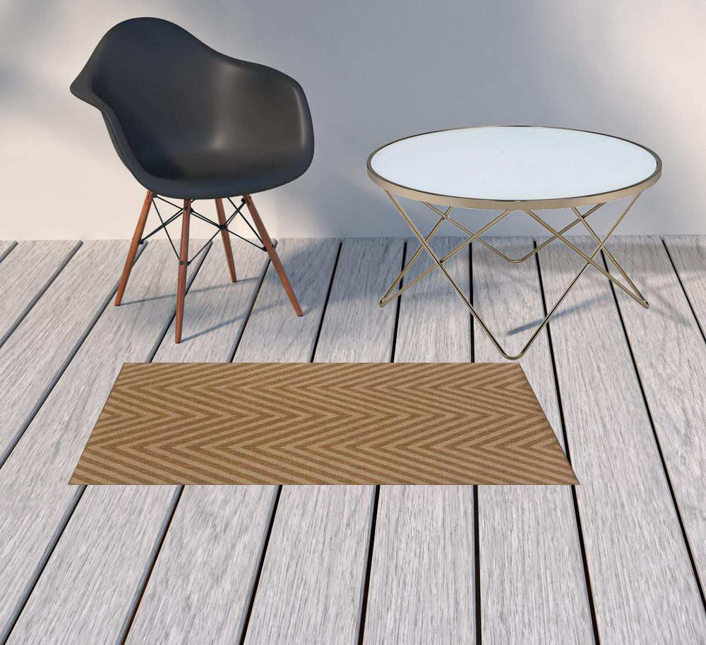 2' X 4' Tan Geometric Stain Resistant Indoor Outdoor Area Rug - Homeroots - Flyclothing LLC
