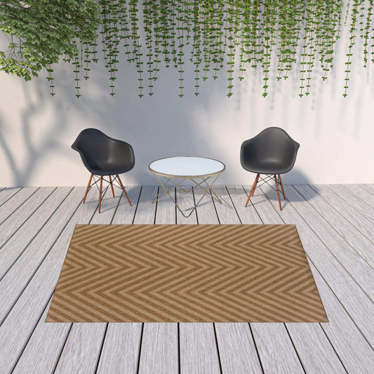 7' X 10' Tan Geometric Stain Resistant Indoor Outdoor Area Rug - Homeroots - Flyclothing LLC