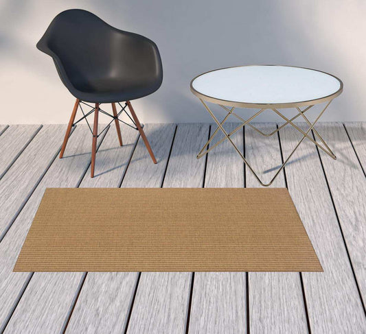 2' X 4' Tan Striped Stain Resistant Indoor Outdoor Area Rug - Homeroots - Flyclothing LLC