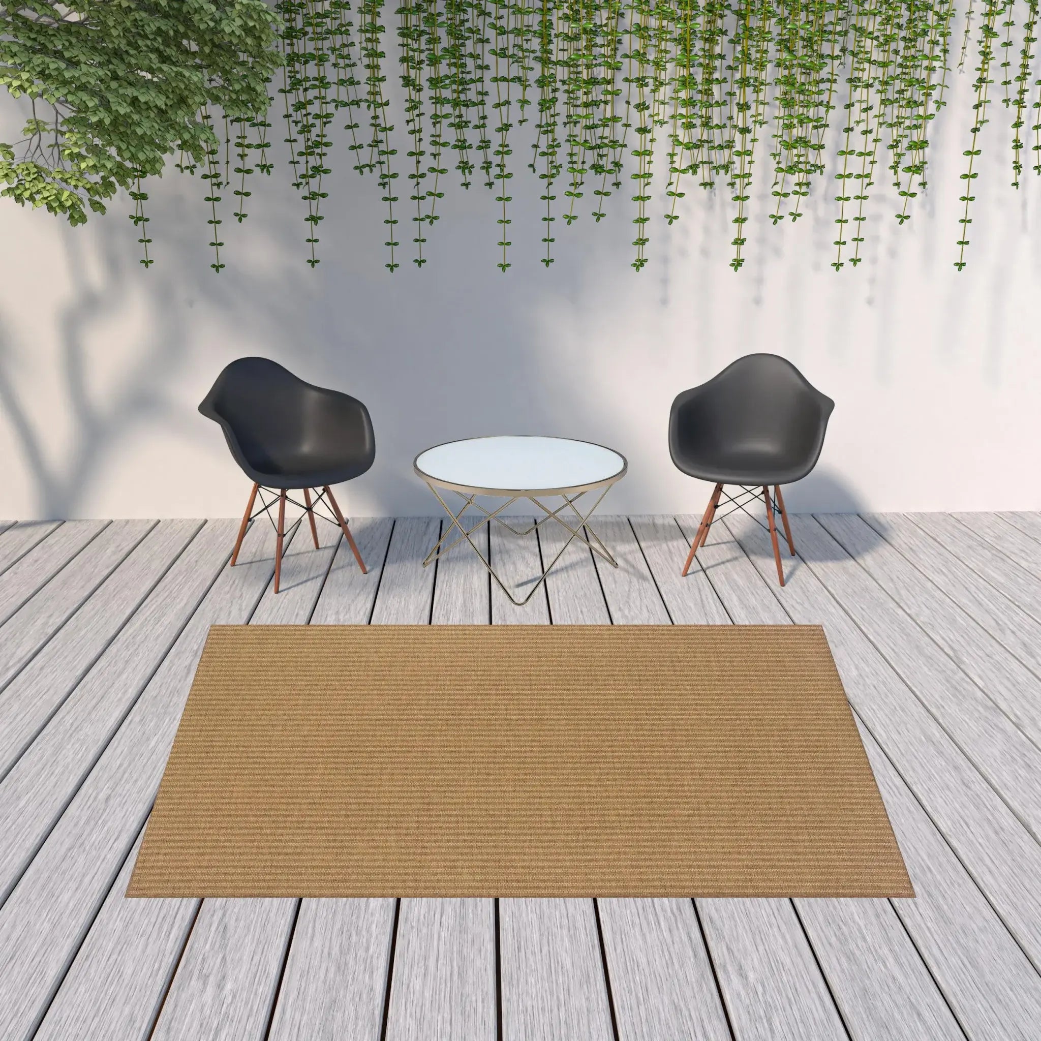 7' X 10' Tan Striped Stain Resistant Indoor Outdoor Area Rug - Homeroots - Flyclothing LLC