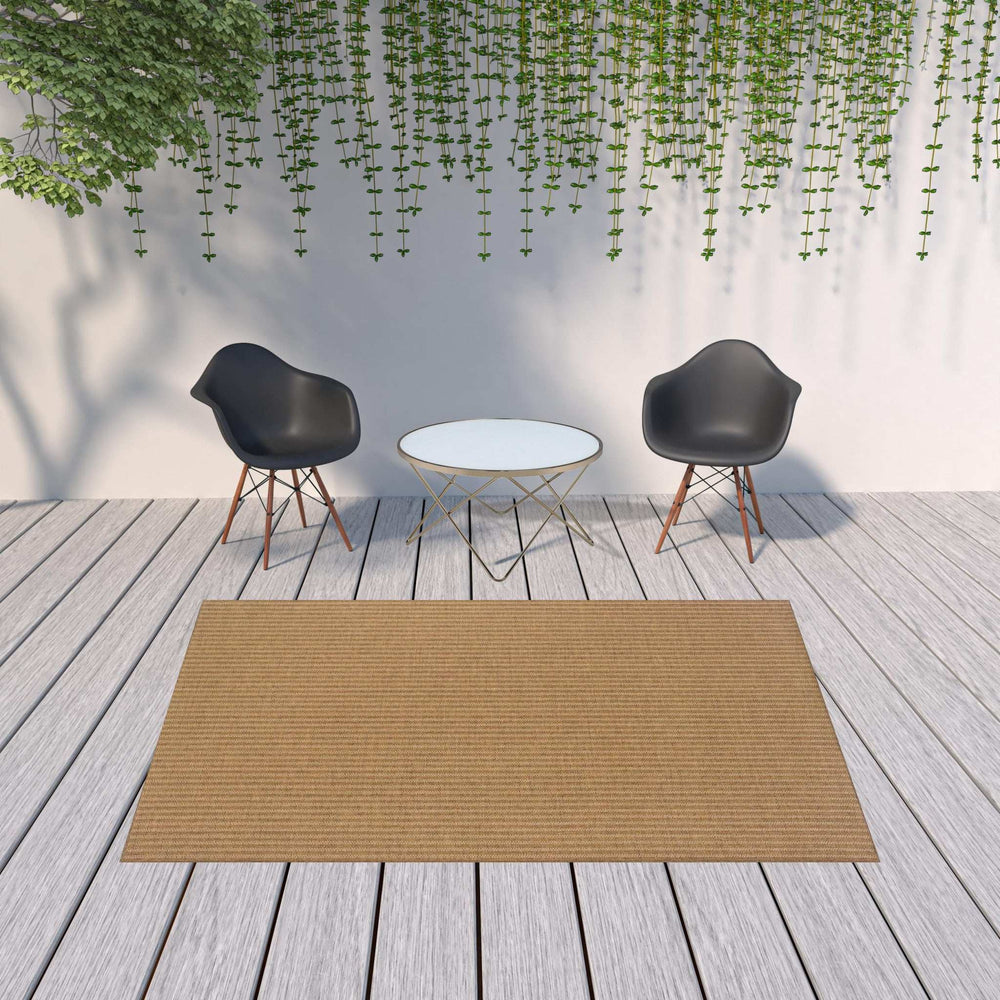 7' X 10' Tan Striped Stain Resistant Indoor Outdoor Area Rug - Homeroots - Flyclothing LLC