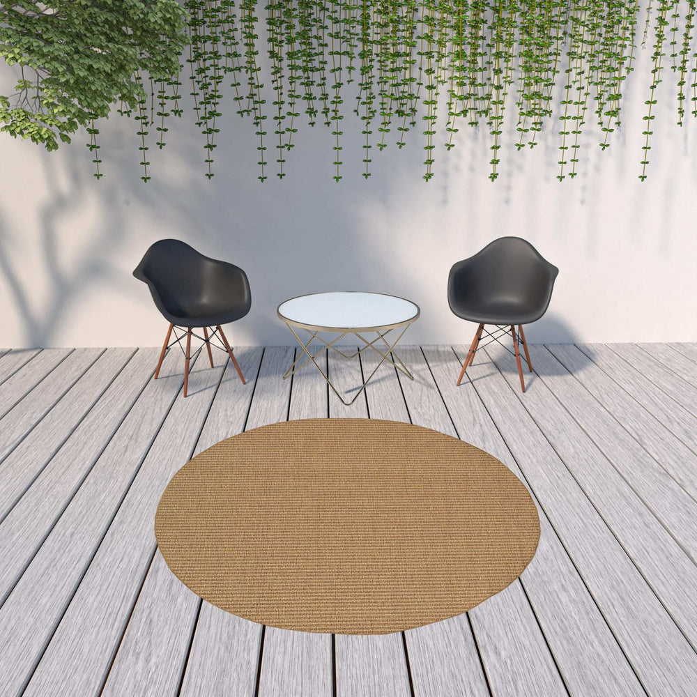 8' X 8' Tan Round Striped Stain Resistant Indoor Outdoor Area Rug - Homeroots - Flyclothing LLC