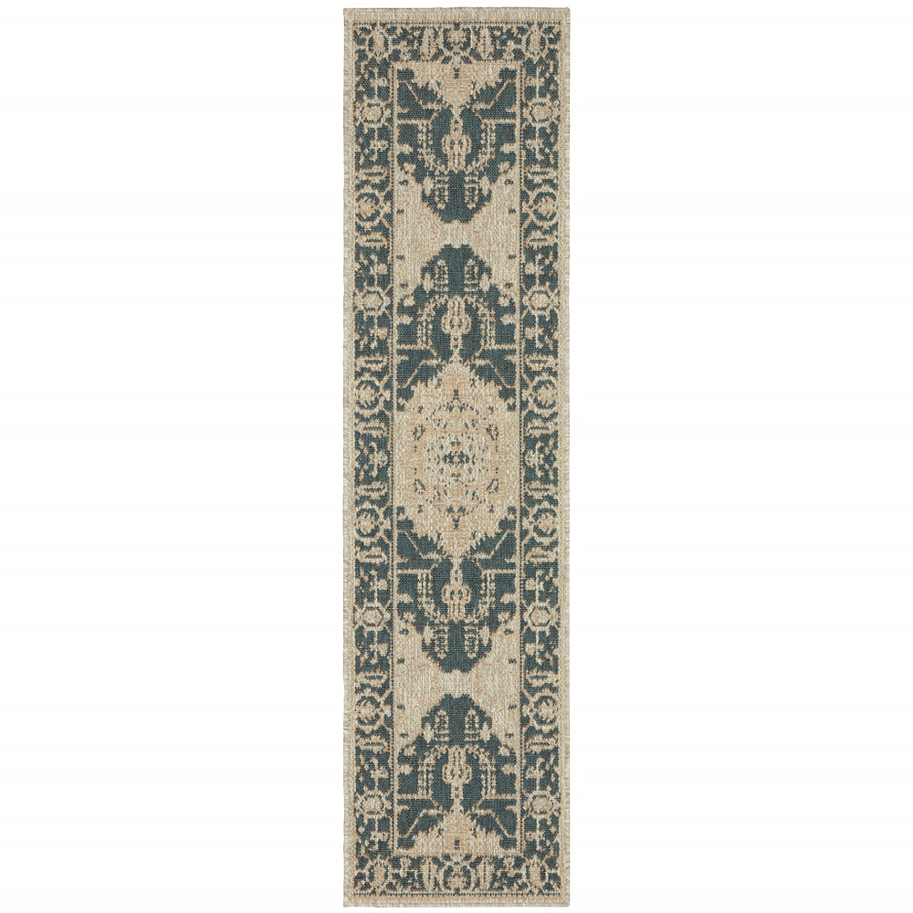 2' X 8' Gray Oriental Stain Resistant Indoor Outdoor Area Rug